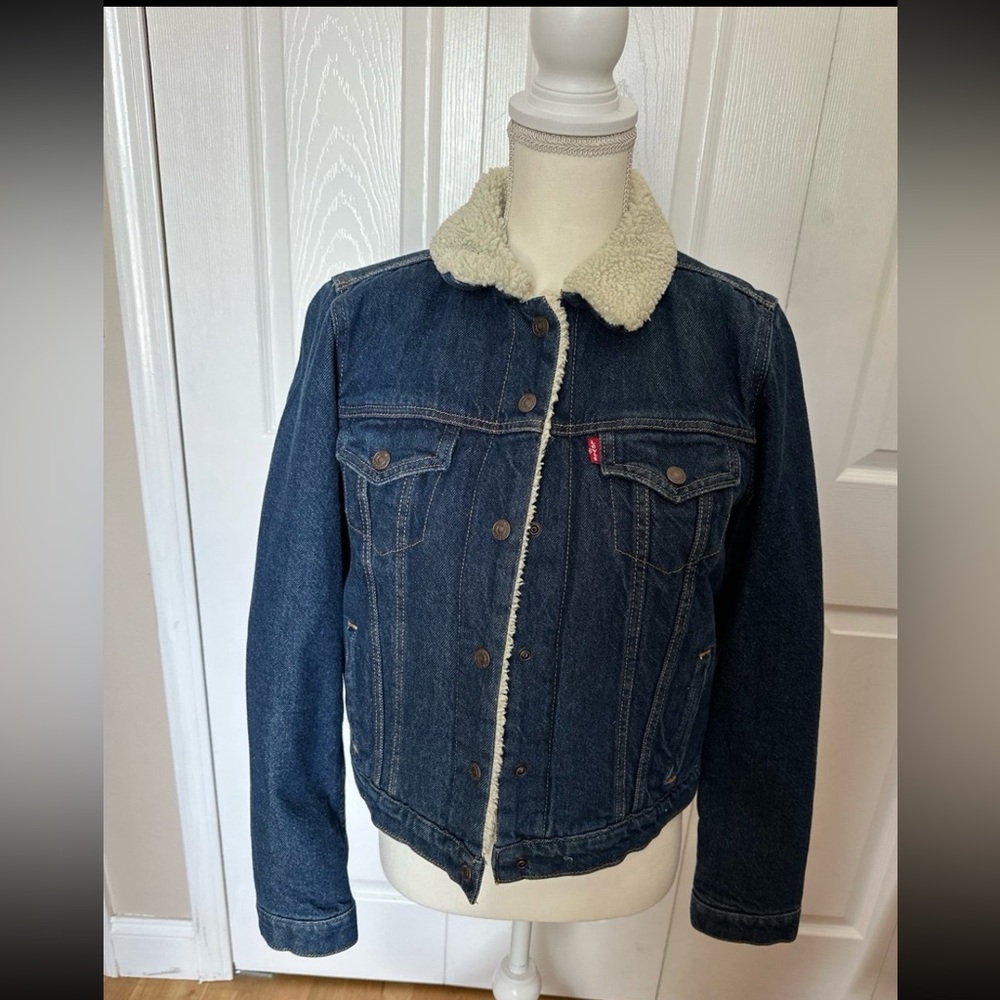 Levi's Dark Blue Denim Jacket with Cream Sherpa Collar